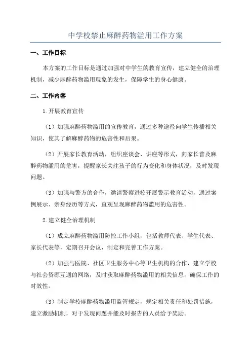 中学校禁止麻醉药物滥用工作方案