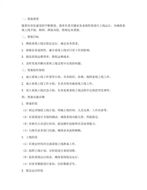 系统上线工作预案