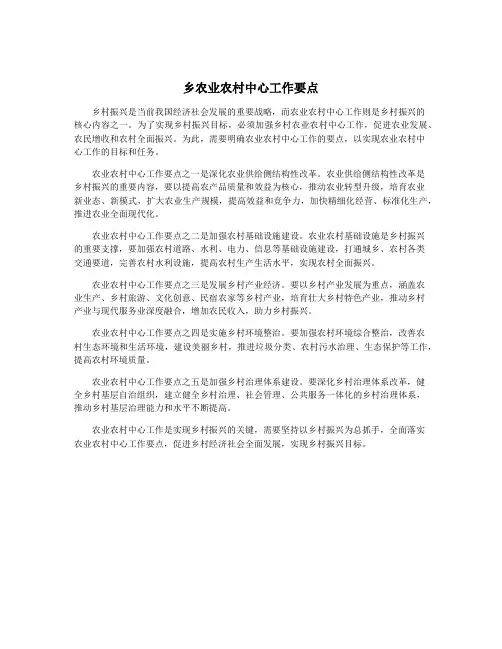 乡农业农村中心工作要点