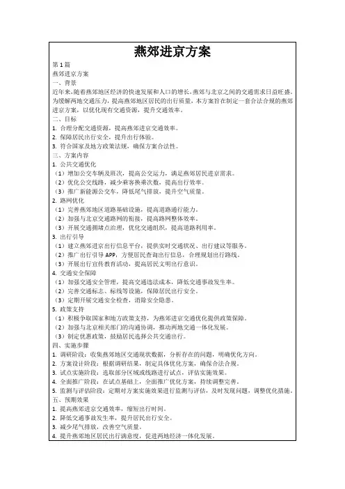 燕郊进京方案