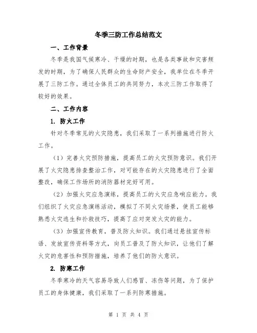 冬季三防工作总结范文