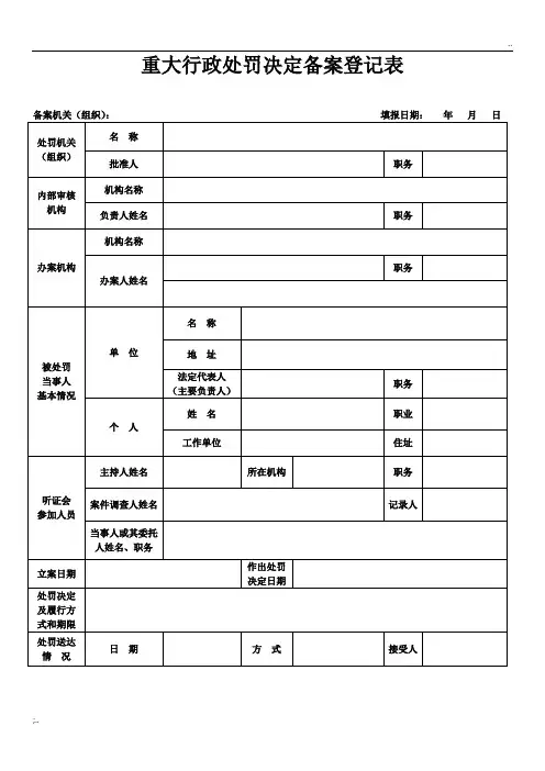 重大行政处罚决定备案登记表(样表)