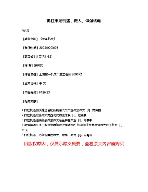 抓住市场机遇，做大、做强核电