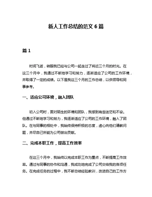 新人工作总结的范文6篇