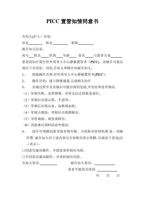 PICC置管知情同意书【范本模板】