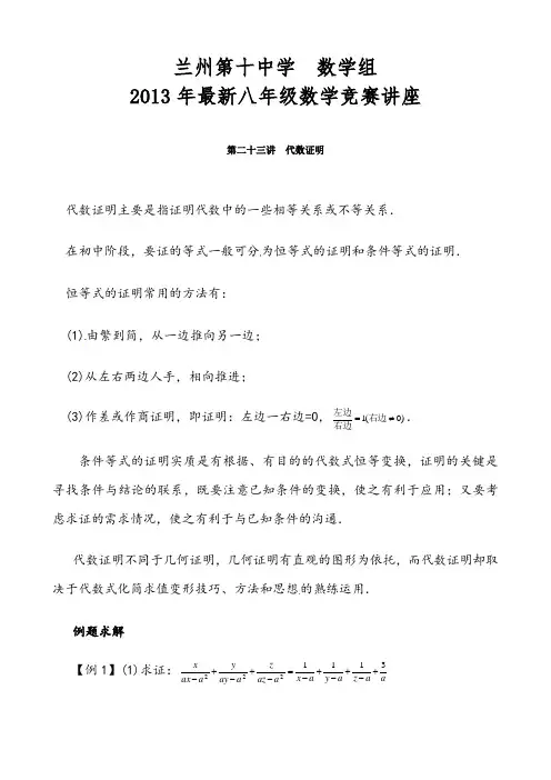 全国初中数学联赛金牌教练讲座：第二十三讲代数证明