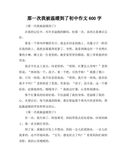 那一次我被温暖到了初中作文600字