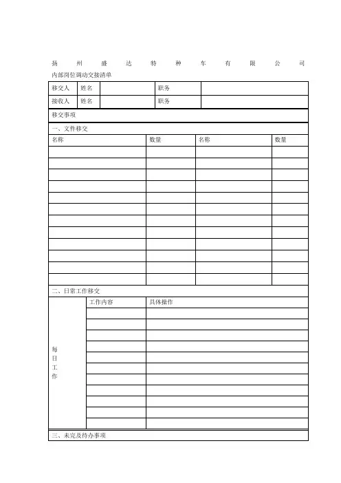 内部岗位调动工作交接清单