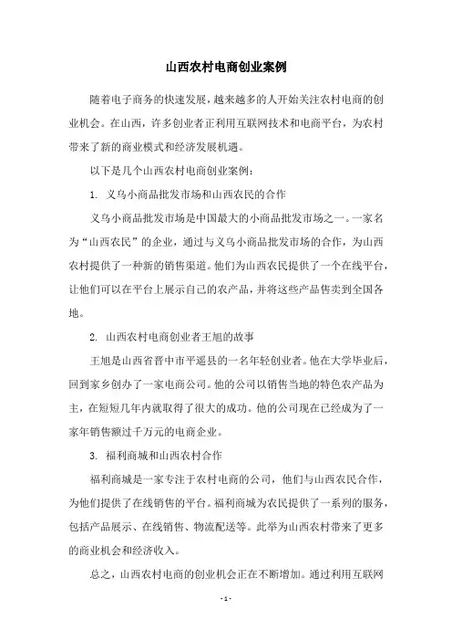 山西农村电商创业案例