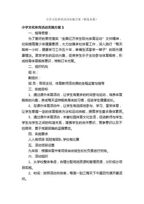 小学文化体育活动实施方案（精选6篇）