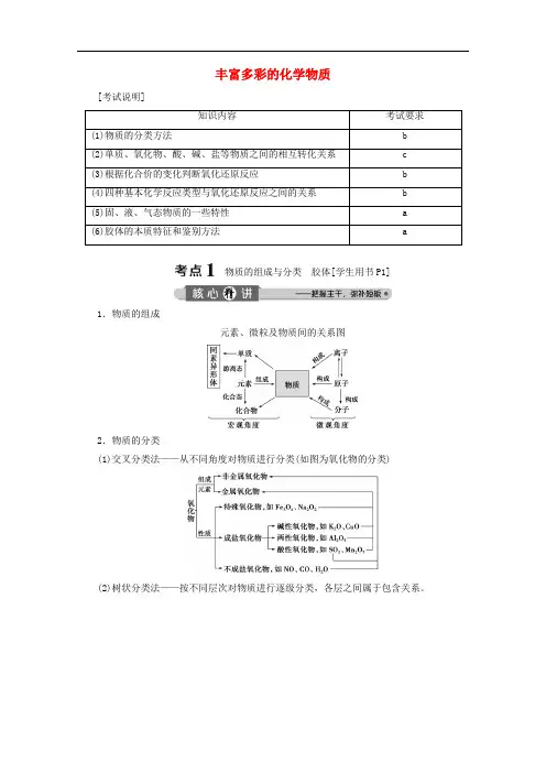 浙江省2020版高考化学二轮复习专题一丰富多彩的化学物质教案