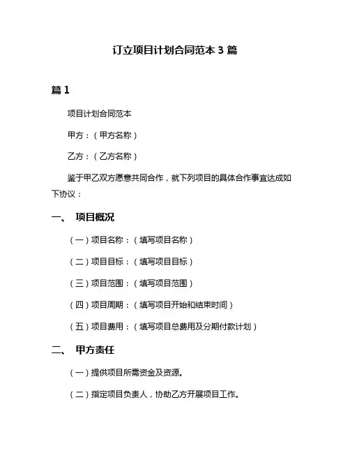 订立项目计划合同范本3篇