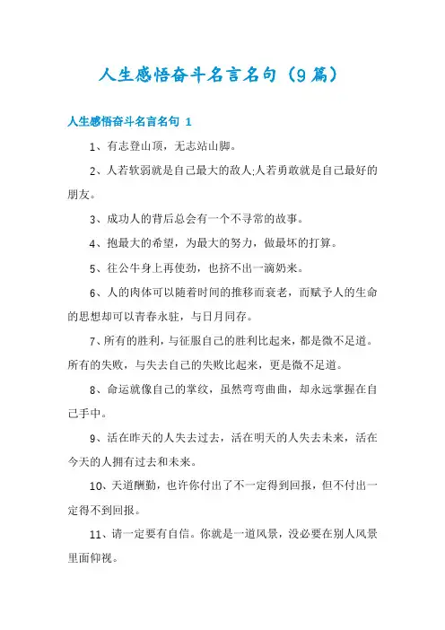 人生感悟奋斗名言名句(9篇)
