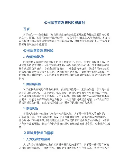 公司运营管理的风险和漏洞