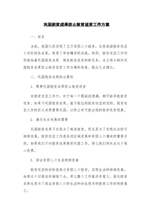 巩固脱贫成果防止致贫返贫工作方案