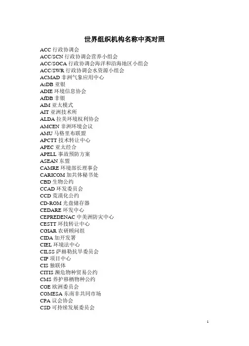 世界组织机构名称中英文