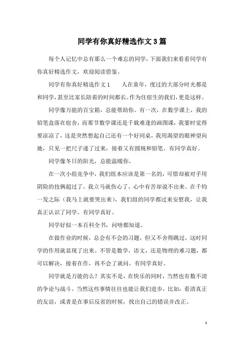 同学有你真好精选作文3篇
