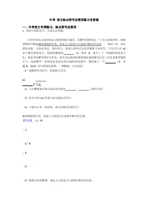 中考 语文标点符号及使用练习含答案