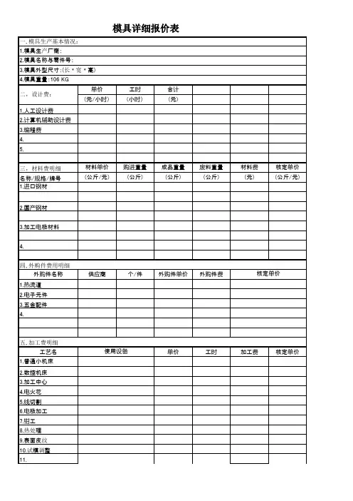 模具费用报价明细范本