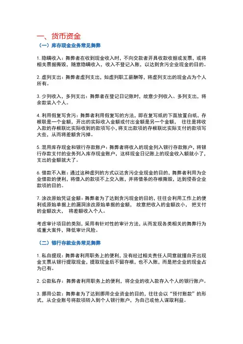 被审计单位常用舞弊手段全览(148项)