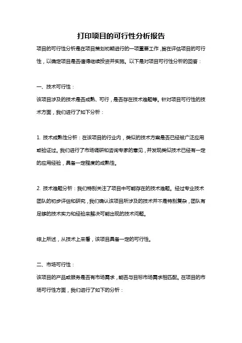 打印项目的可行性分析报告