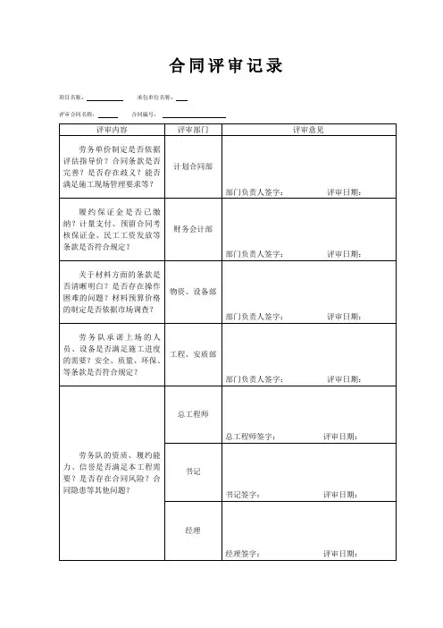 (word完整版)合同评审记录范本