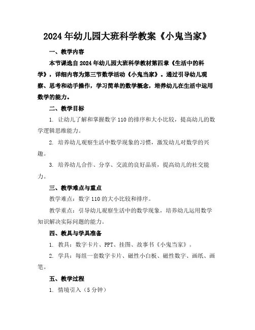2024年幼儿园大班科学教案《小鬼当家》