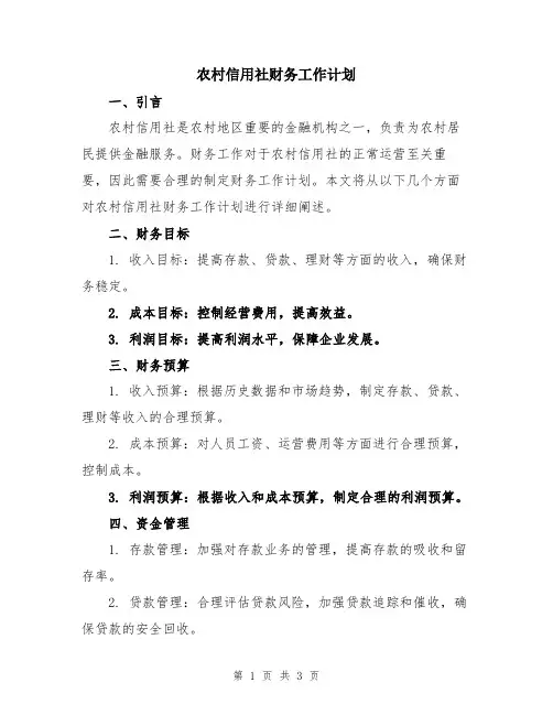 农村信用社财务工作计划