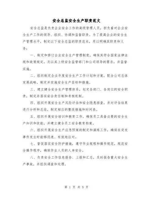 安全总监安全生产职责范文(4篇)