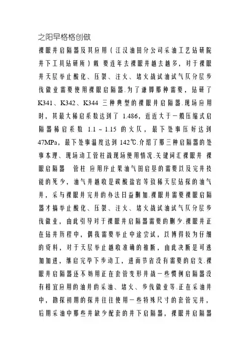 裸眼井封隔器及其应用
