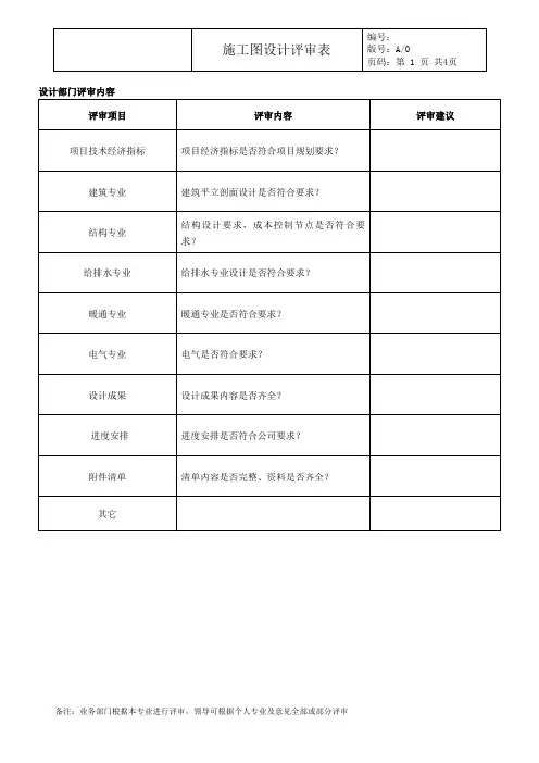 施工图设计评审表