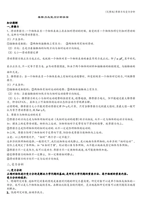 (完整版)摩擦力及受力分析