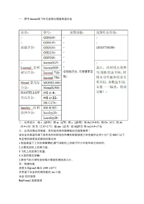 InconelX-750高温合金成分InconelX750材料的技术标准