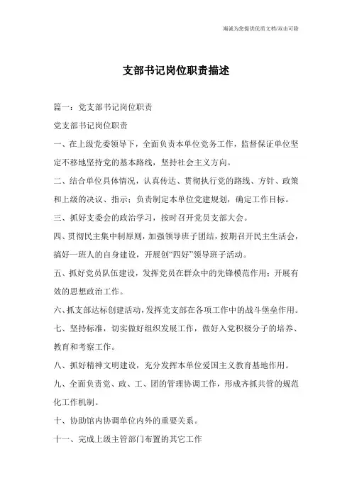 支部书记岗位职责描述