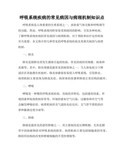 呼吸系统疾病的常见病因与病理机制知识点