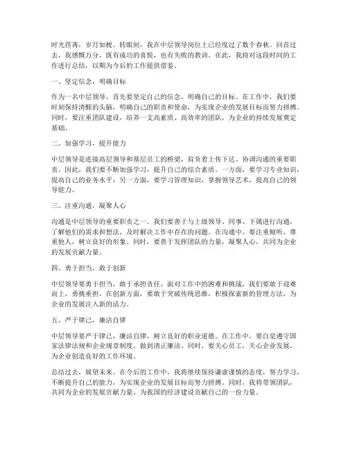 中层领导总结感悟范文