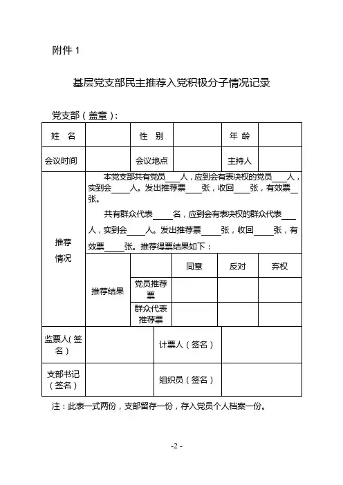 基层党支部民主推荐入党积极分子情况记录