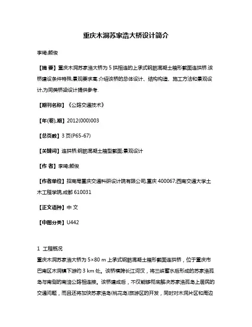 重庆木洞苏家浩大桥设计简介