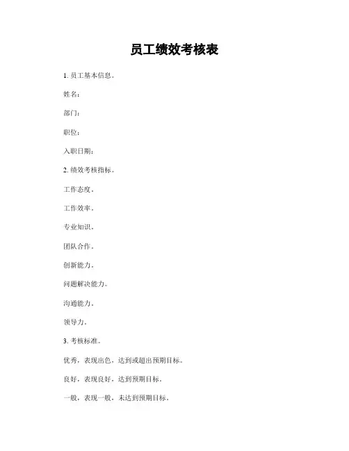 员工绩效考核表