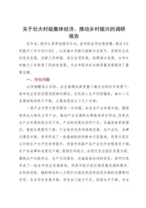 关于壮大村级集体经济、推动乡村振兴的调研报告
