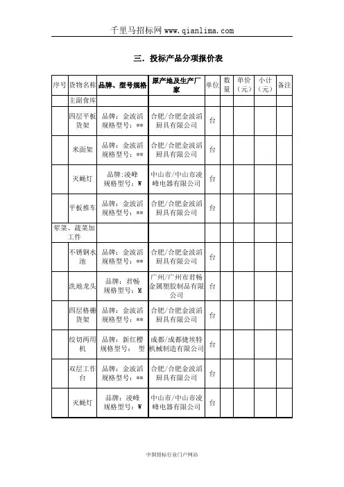 人民法院采购机关食堂后厨设备项目招投标书范本