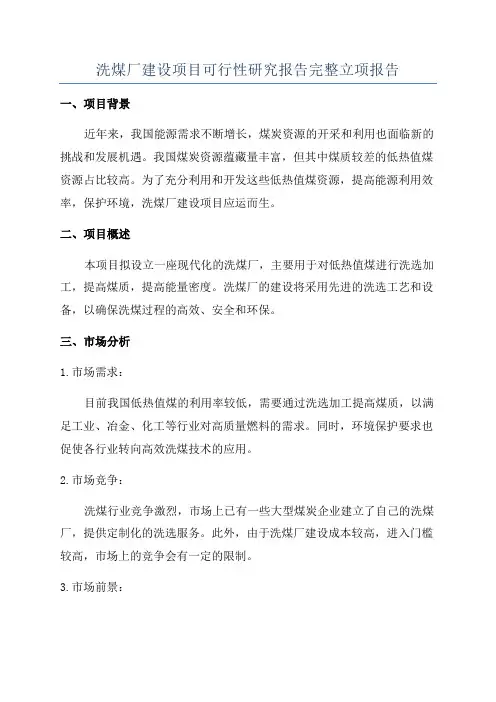 洗煤厂建设项目可行性研究报告完整立项报告