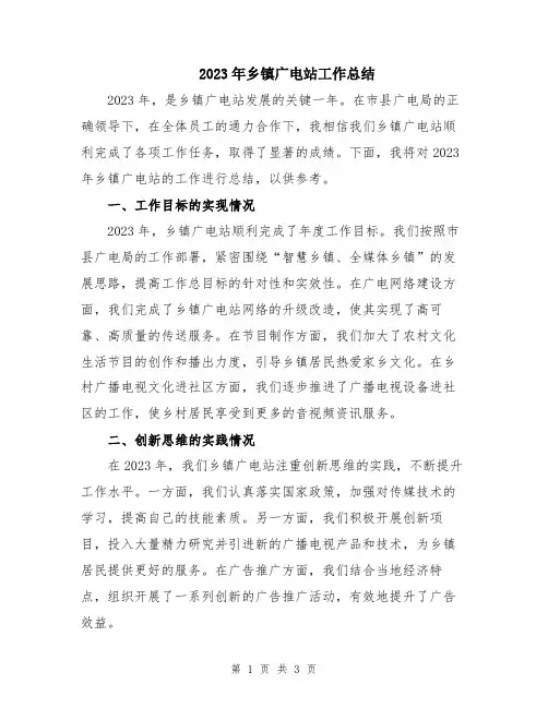 2023年乡镇广电站工作总结