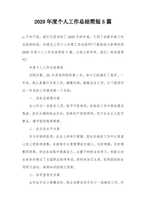 2020年度个人工作总结简短5篇