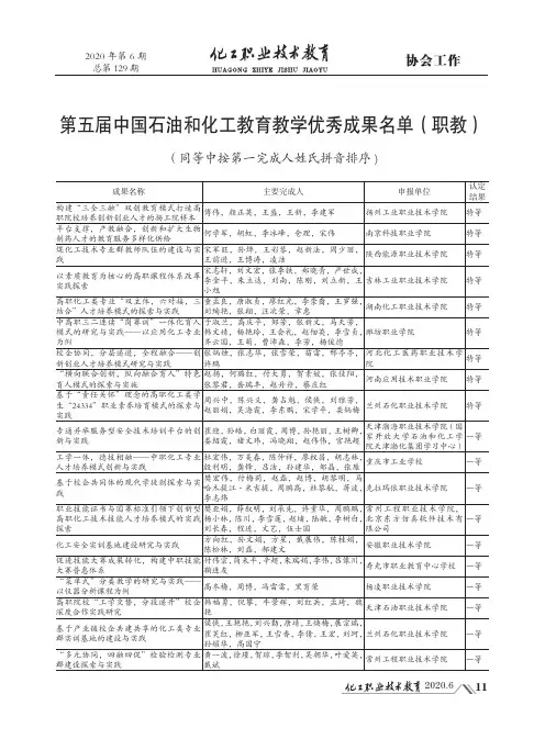 第五届中国石油和化工教育教学优秀成果名单(职教)