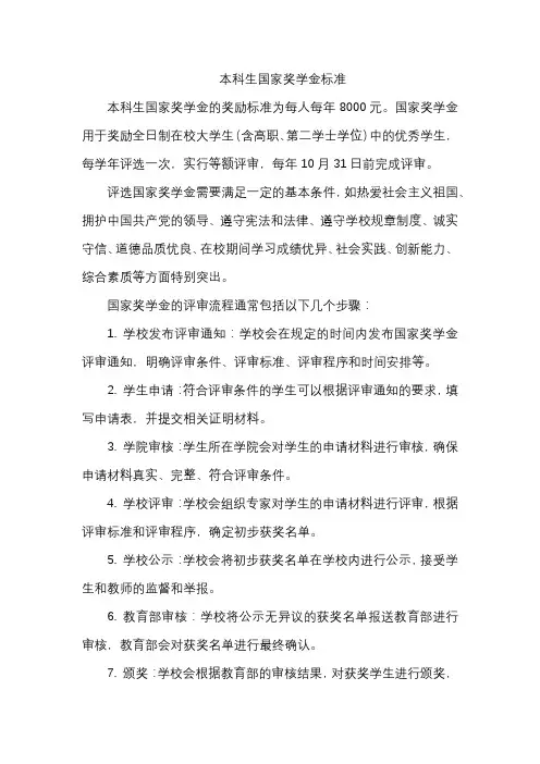 本科生国家奖学金标准