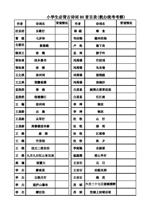 (完整word版)小学生必背古诗词80首