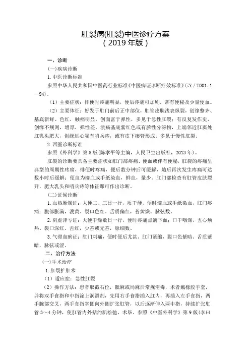 肛肠科 肛裂病(肛裂)中医诊疗方案
