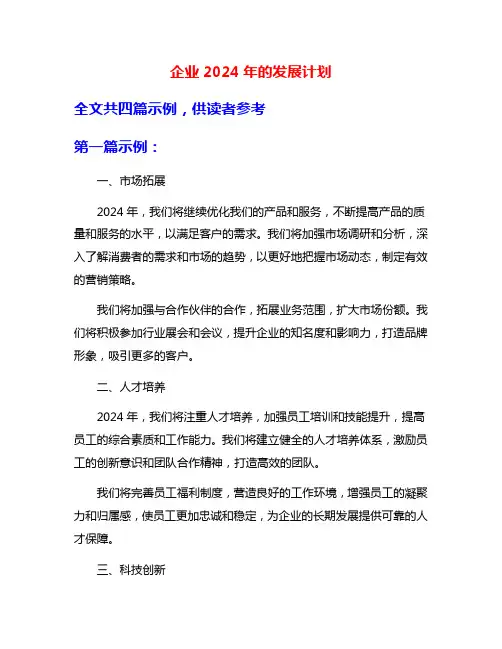 企业2024年的发展计划