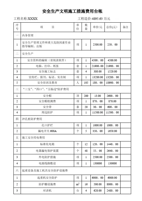 安全生产文明施工措施台账